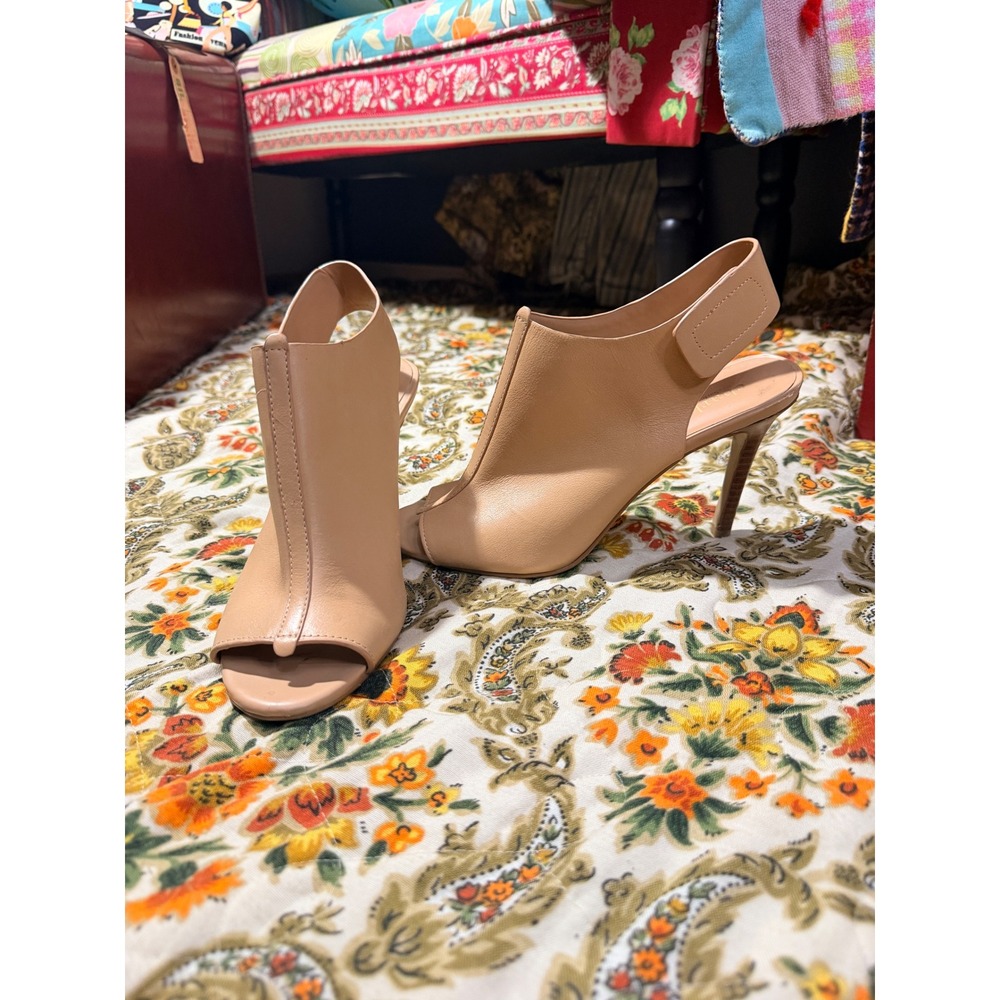 Charles David Nude Tan Leather Open Toe Slingback Stiletto Heels 8.5